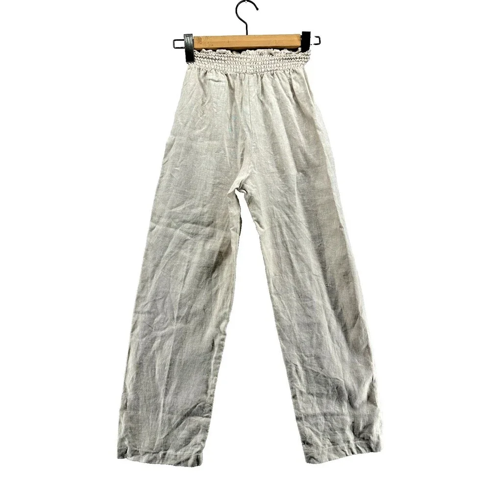 Reformation Mora Linen Pant XS Cream Beige Pull On Elastic Casual Straight Leg